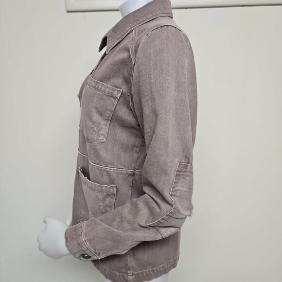 Dear John Distressed Denim Jacket Ripped Cotton Jean Womens XS Brown Boxy Cut - Picture 4 of 10